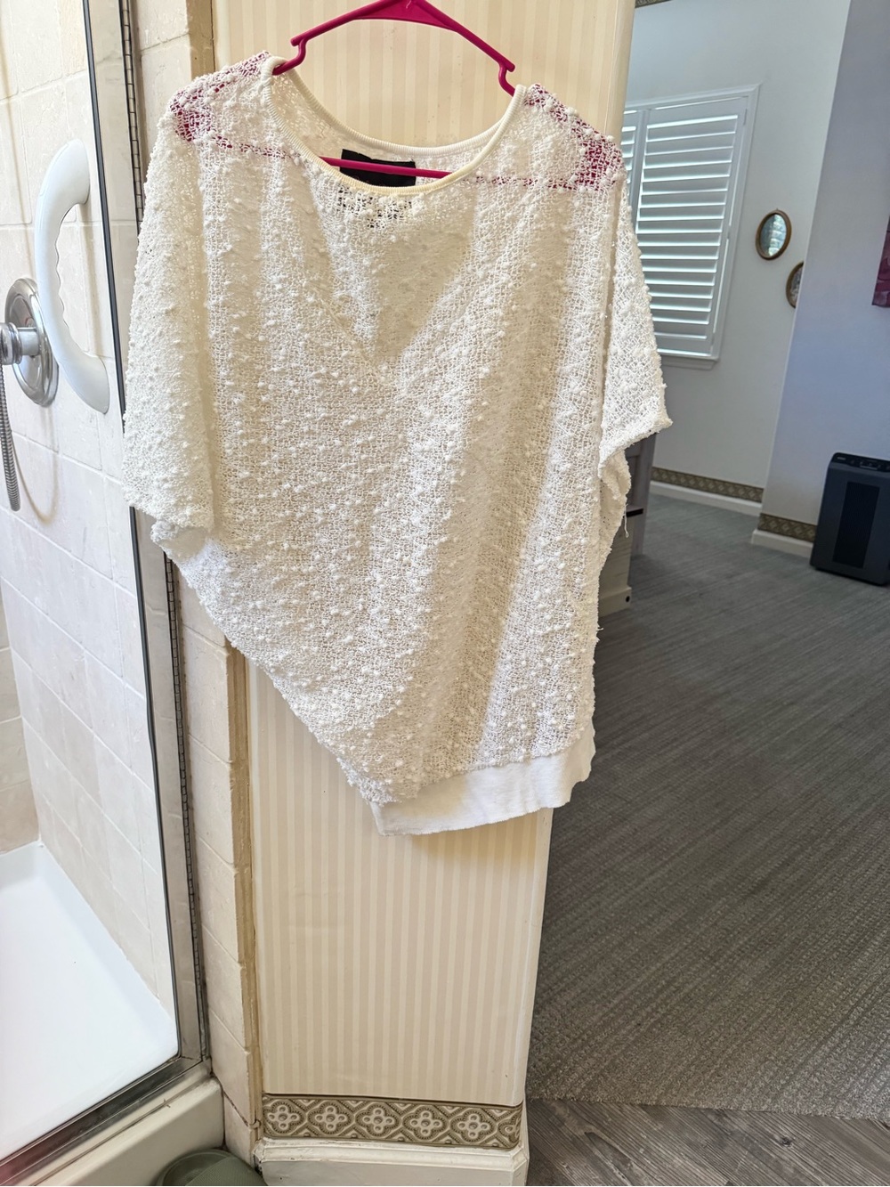 Cream Textured Short-Sleeve Women's Pullover Top